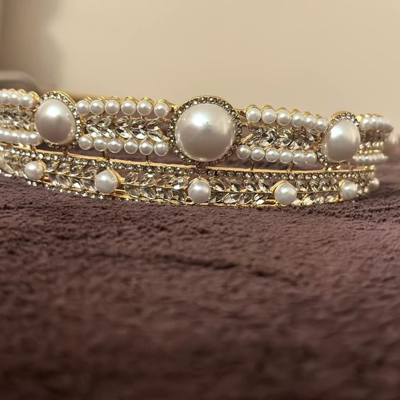 Gold Crystal Pearl Bridal Tiara Crown Rhinestone Pageant Diadem Headband Wedding